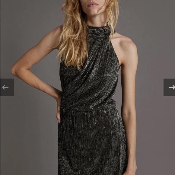 Halston Heritage Metallic Knit Halter Tie Back Dress Black Silver 12 - Picture 4 of 12